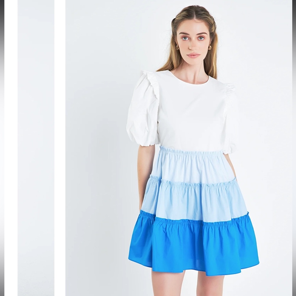 💙 English Factory | Colorblock Multi Tiered Ruffled Mini Dress | NWT Size M 💙